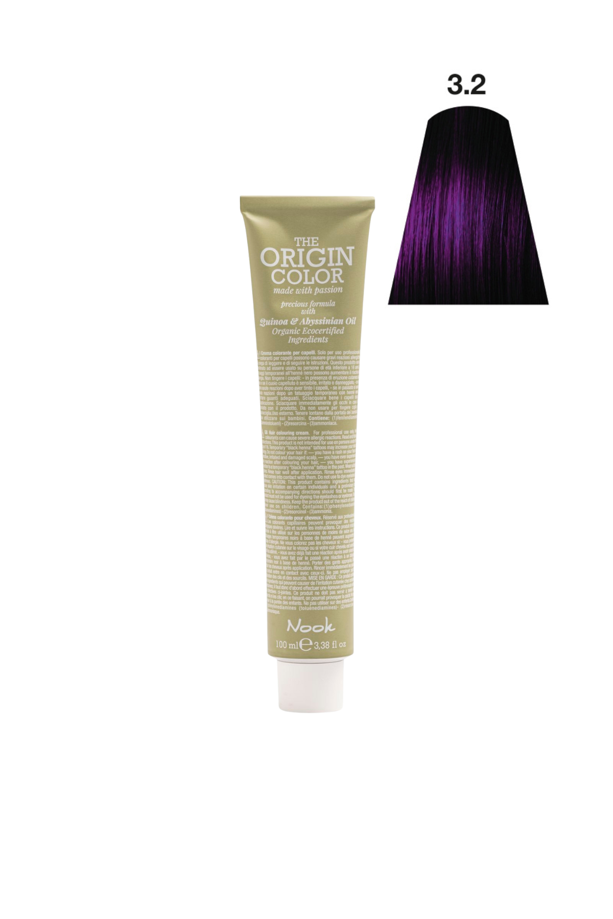 Nook Origin Color Profesyonel Saç Boyası 100ml-Siyaha Yakın Mor / Viyole Koyu Kahve(3.2-VIYOLE SIYAH)