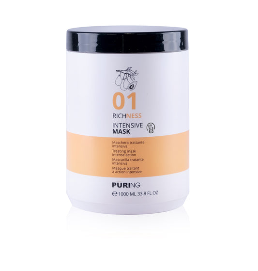 PURING 01 Richness Kuru Yıpranmış Saçlar için Avokado&Keten Tohumu Yağı Besleyici Onarıcı Saç Maskesi 1000ml