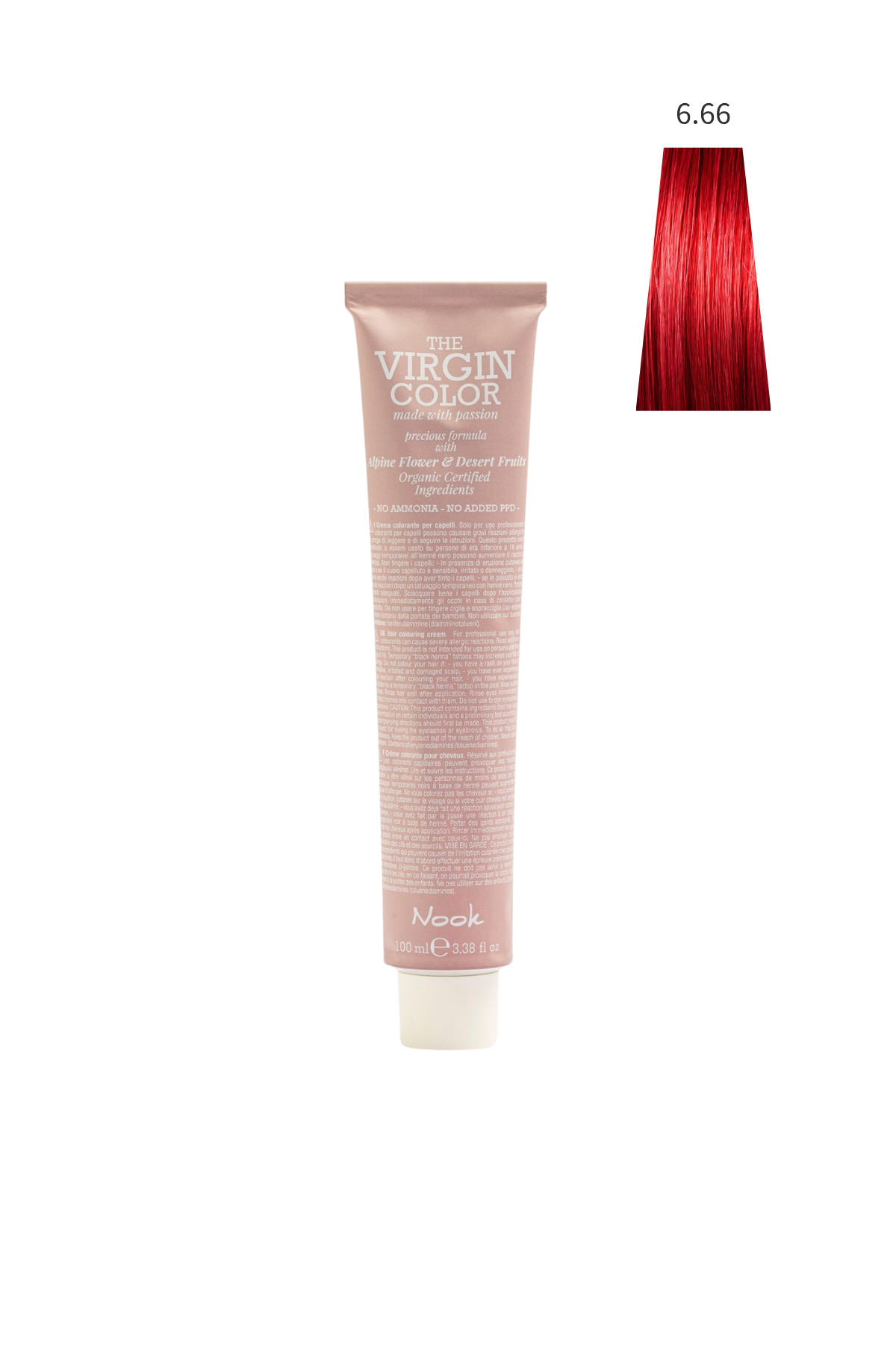 Nook Virgin Color Profesyonel Saç Boyası 100ml-Koyu Kumral Yoğun Ateş Kızıl/Nar Çiçeği(6.66-ROSSİ ATEŞ)